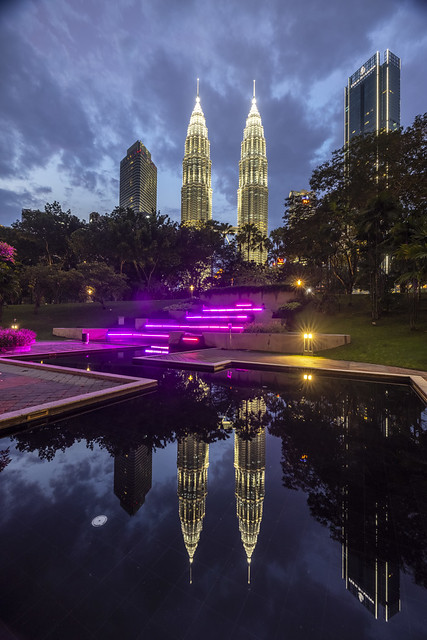 Towers reflected in the KLCC Park lake